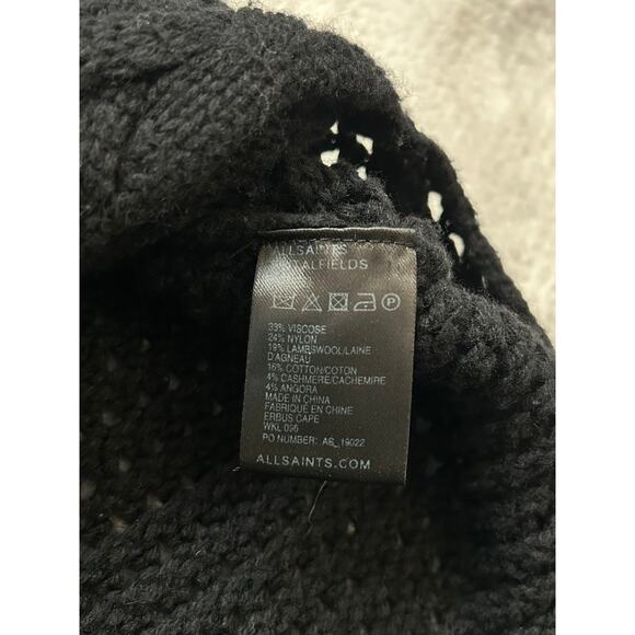 Allsaints Open Knit Erbus Black Pullover Hi Low Cape Size 4 - 6 Small - Picture 9 of 11